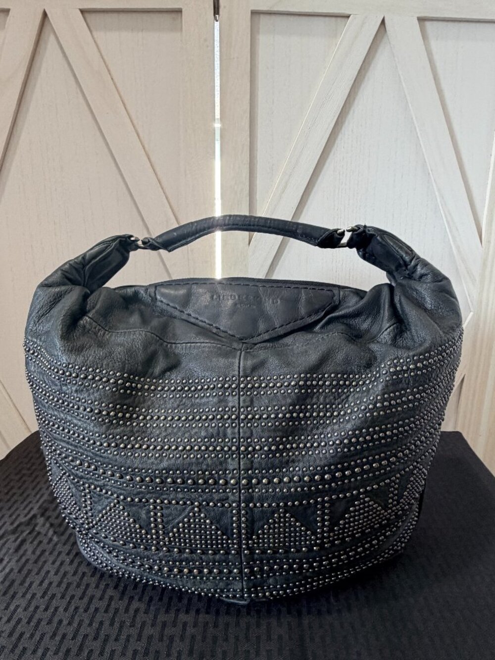 Liebeskind Berlin Black Leather Studded Hobo Shoulder Bag